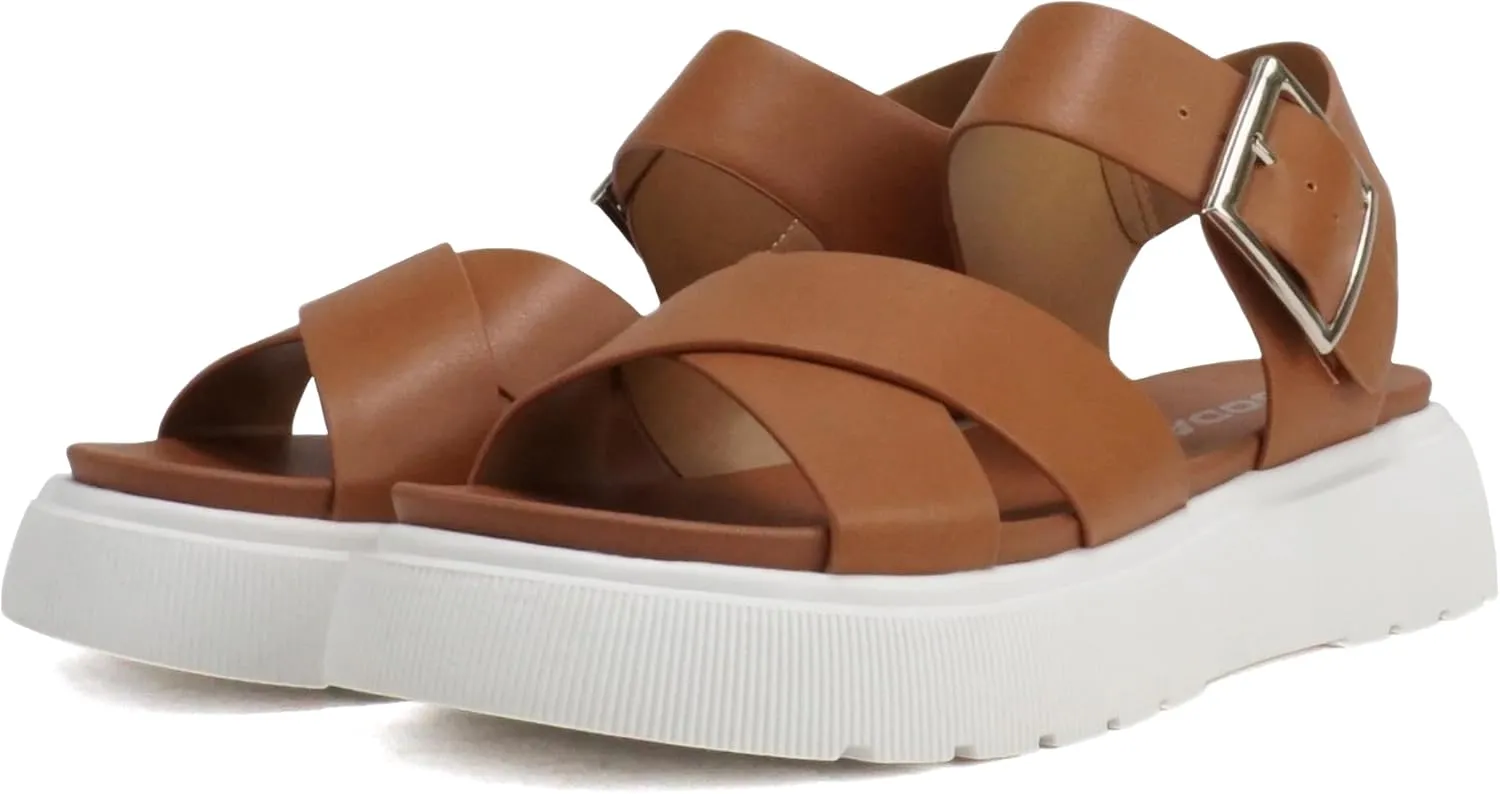 Soda “Carter” ~ Women Open Round Toe Crisscross Upper Lug Sole Platform Sandal with Adjustable Ankle Strap