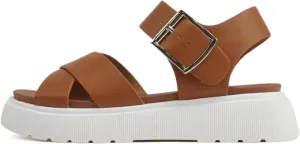 Soda “Carter” ~ Women Open Round Toe Crisscross Upper Lug Sole Platform Sandal with Adjustable Ankle Strap