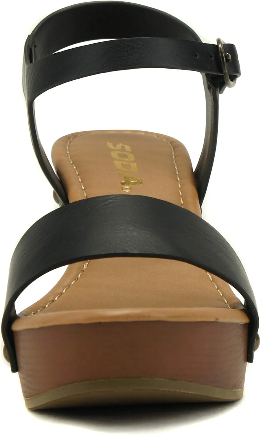 Soda CHIVAS ~ Women Mid Heel Single Band Fashion Platform Sandal with Ankle Strap and Stud