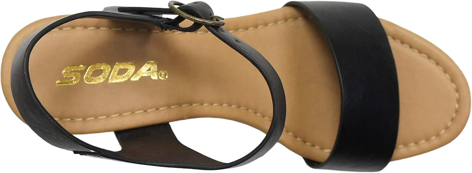 Soda CHIVAS ~ Women Mid Heel Single Band Fashion Platform Sandal with Ankle Strap and Stud