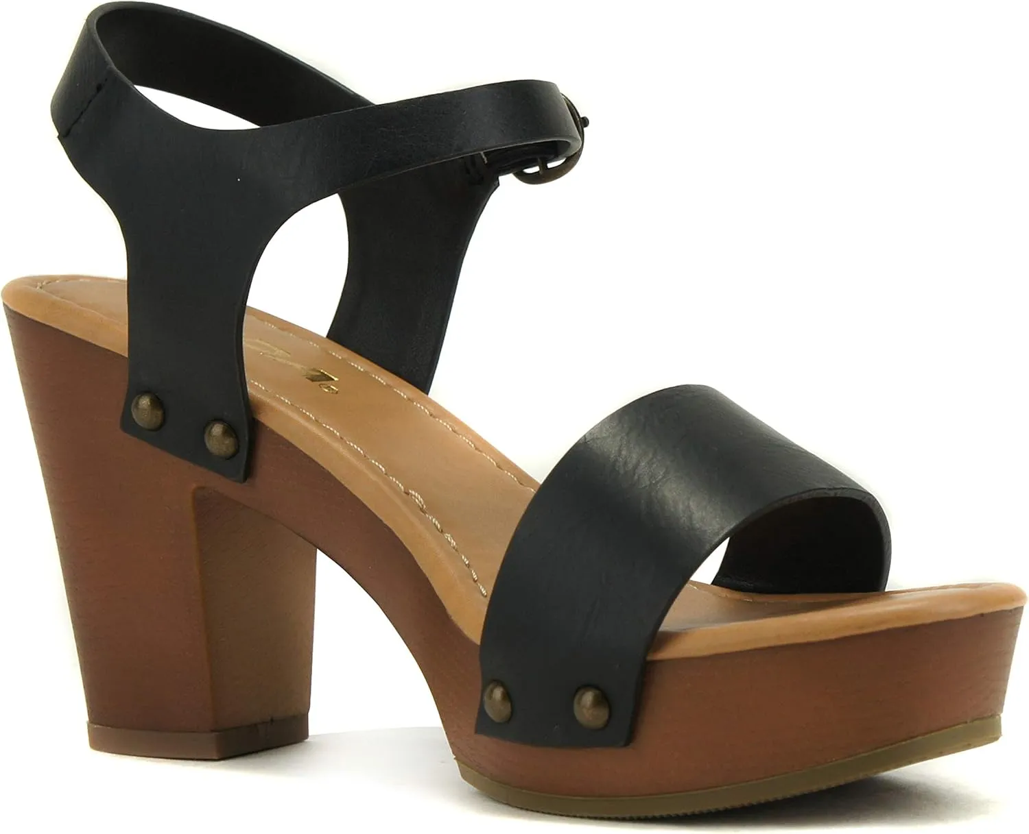 Soda CHIVAS ~ Women Mid Heel Single Band Fashion Platform Sandal with Ankle Strap and Stud
