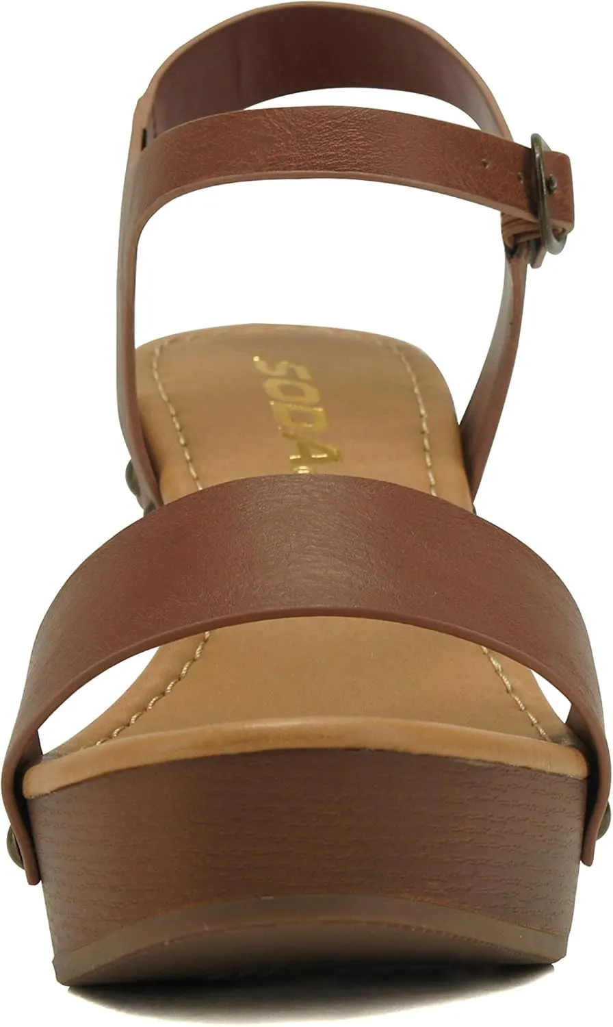 Soda CHIVAS ~ Women's Bold Buckles Studded Wedge Sandal