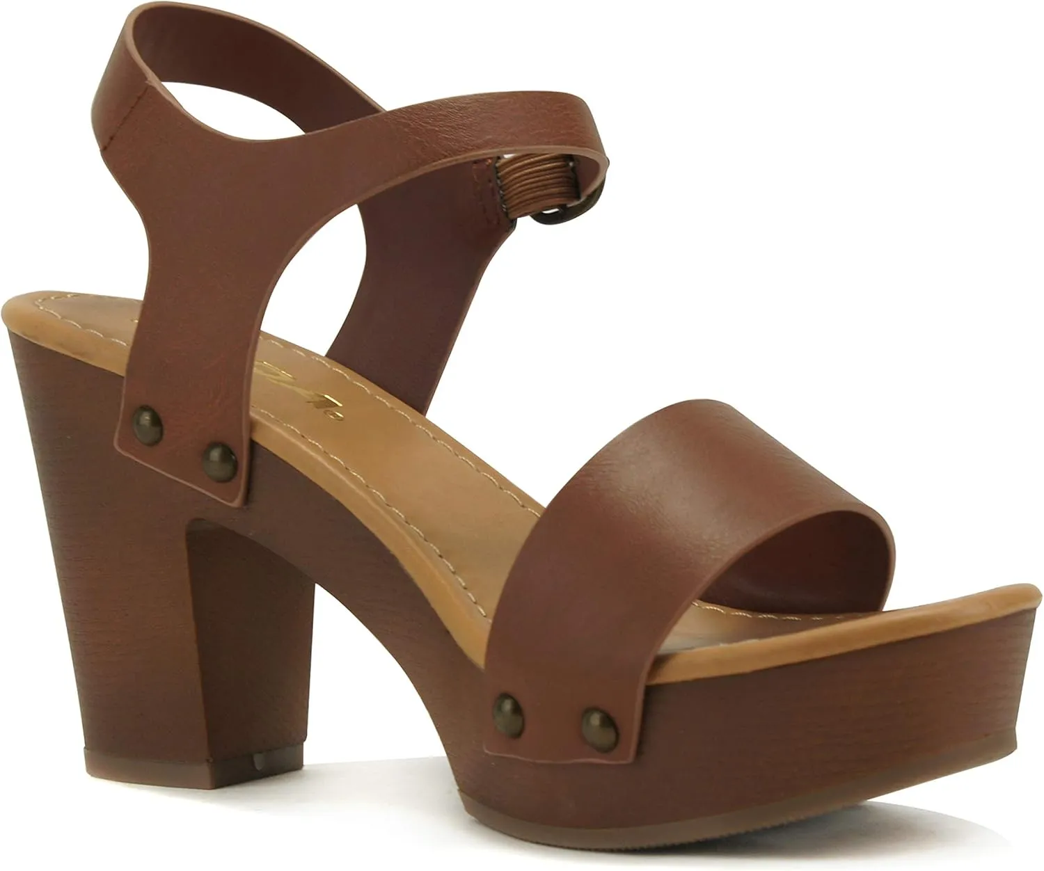 Soda CHIVAS ~ Women's Bold Buckles Studded Wedge Sandal