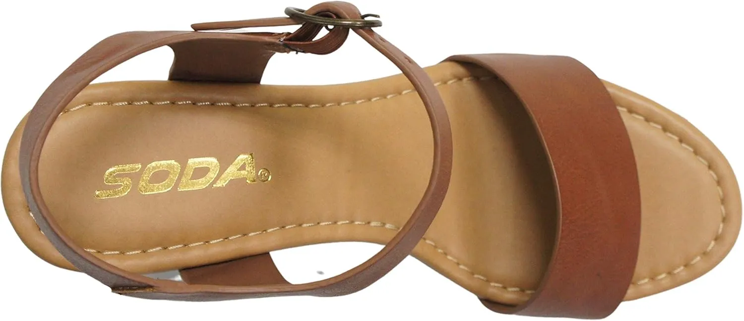 Soda CHIVAS ~ Women's Bold Buckles Studded Wedge Sandal