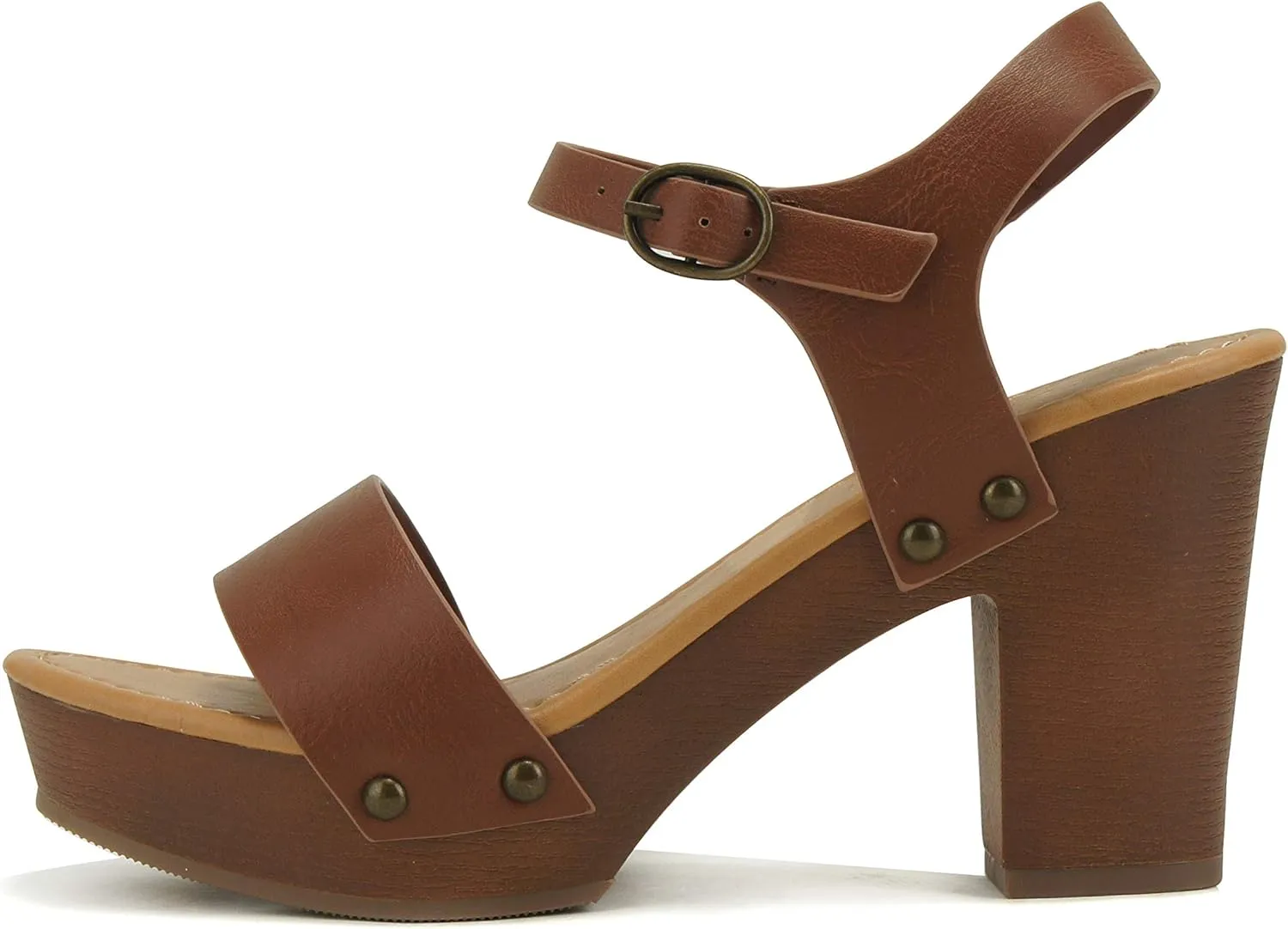 Soda CHIVAS ~ Women's Bold Buckles Studded Wedge Sandal