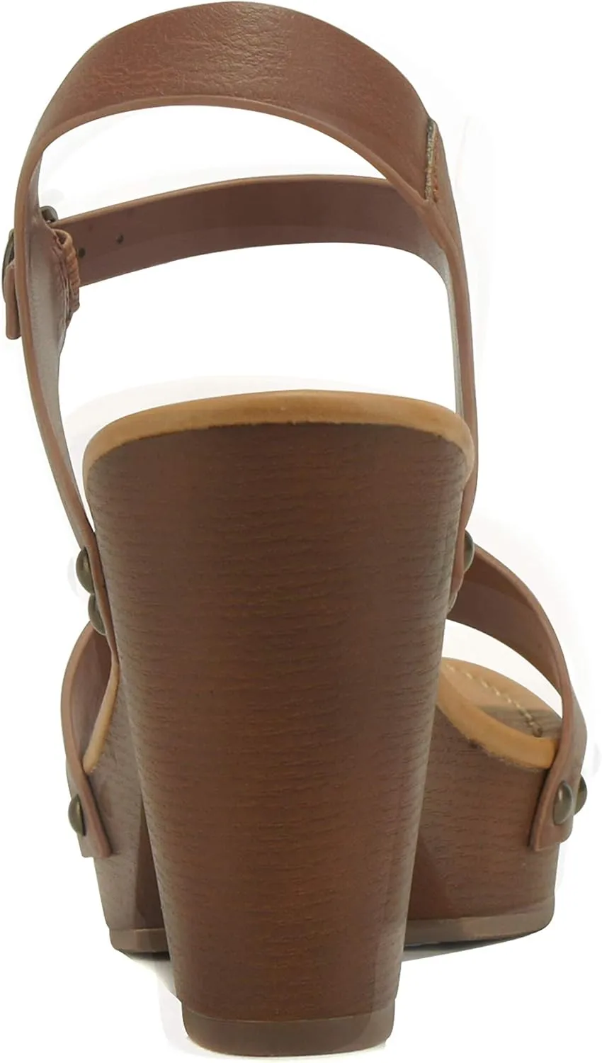Soda CHIVAS ~ Women's Bold Buckles Studded Wedge Sandal