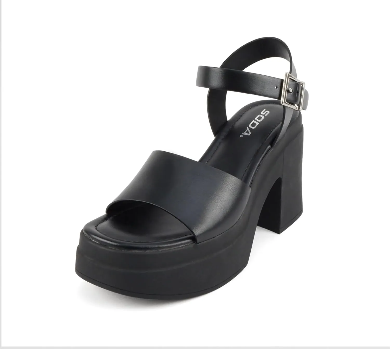 Soda Gelato ~ Women Square Toe Platform High Heel Notch Wedge Sandal