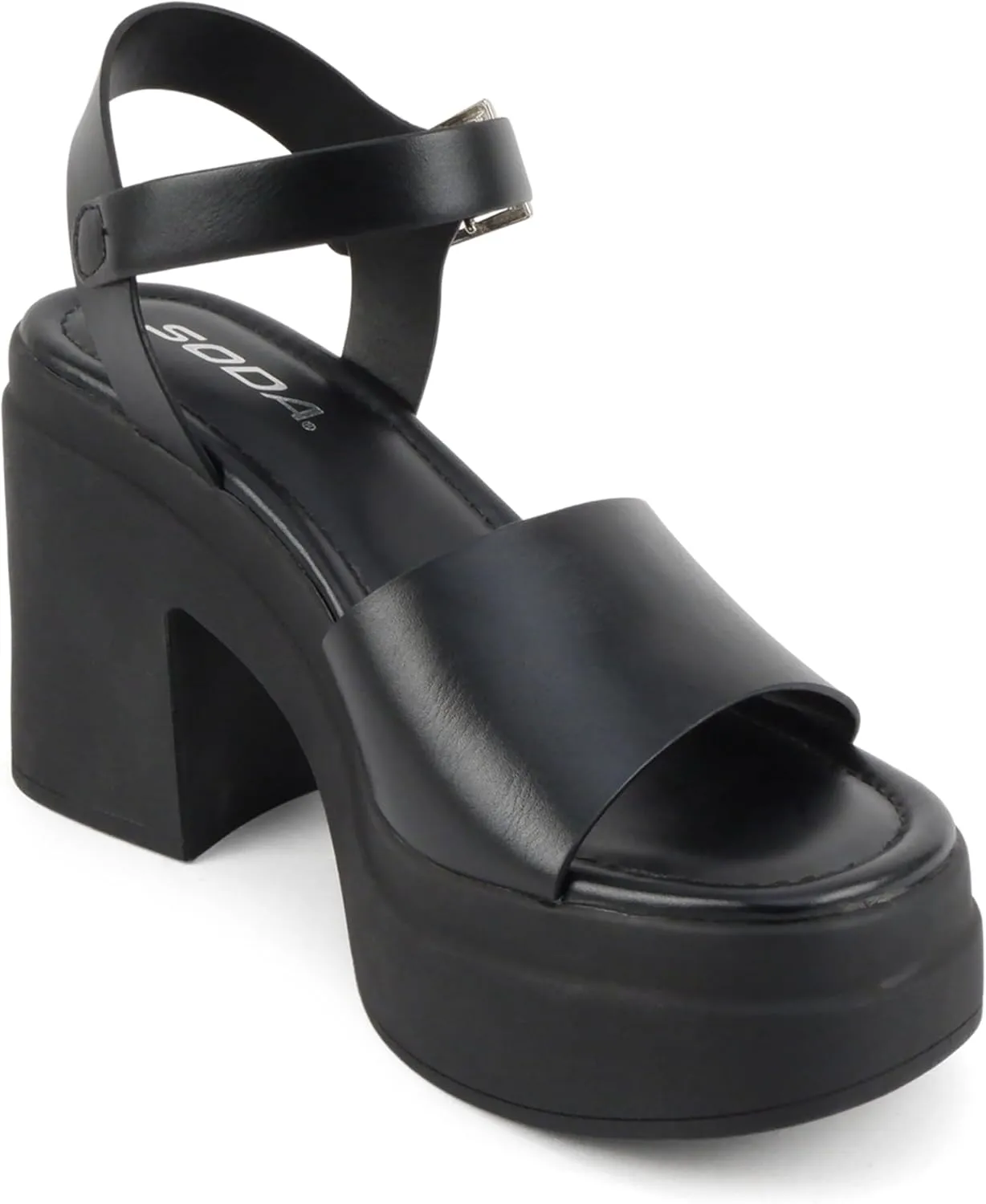 Soda Gelato ~ Women Square Toe Platform High Heel Notch Wedge Sandal