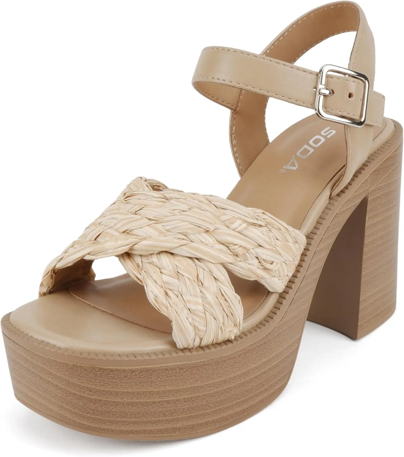 Soda “Hugo” ~ Women Open Square Toe Crisscross Band Adjustable Ankle Strap High Heel Sandal
