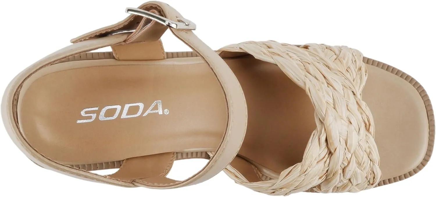 Soda “Hugo” ~ Women Open Square Toe Crisscross Band Adjustable Ankle Strap High Heel Sandal
