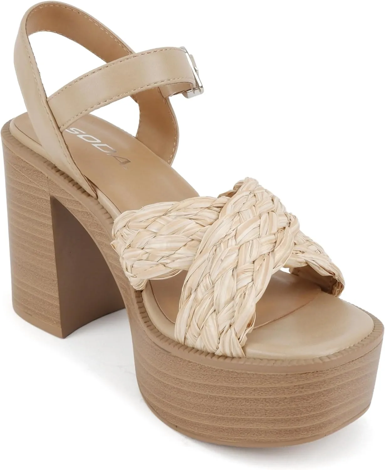 Soda “Hugo” ~ Women Open Square Toe Crisscross Band Adjustable Ankle Strap High Heel Sandal