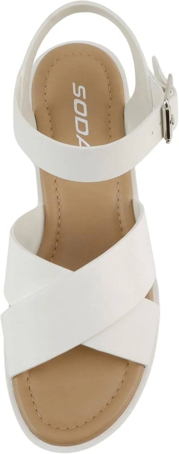 Soda “Joey” ~ Women Open Toe Criss Cross Strap Mid Heel Sandal with Adjustable Ankle Strap