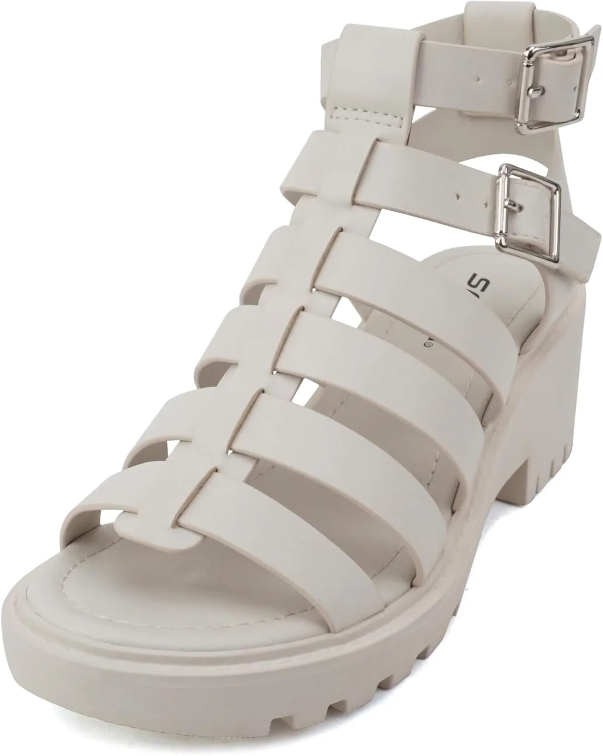 Soda “Rebirth” ~ Women Open Toe Fisherman Multi Strap Buckle Lug Sole Low Block Heeled Sandals
