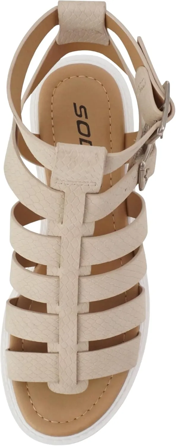 Soda “Rebirth” ~ Women Open Toe Fisherman Multi Strap Buckle Lug Sole Low Block Heeled Sandals