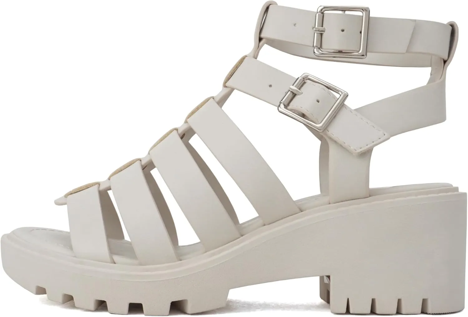 Soda “Rebirth” ~ Women Open Toe Fisherman Multi Strap Buckle Lug Sole Low Block Heeled Sandals