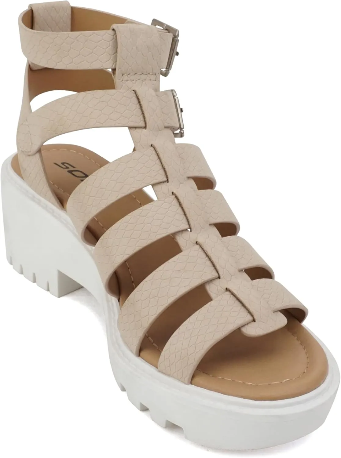 Soda “Rebirth” ~ Women Open Toe Fisherman Multi Strap Buckle Lug Sole Low Block Heeled Sandals