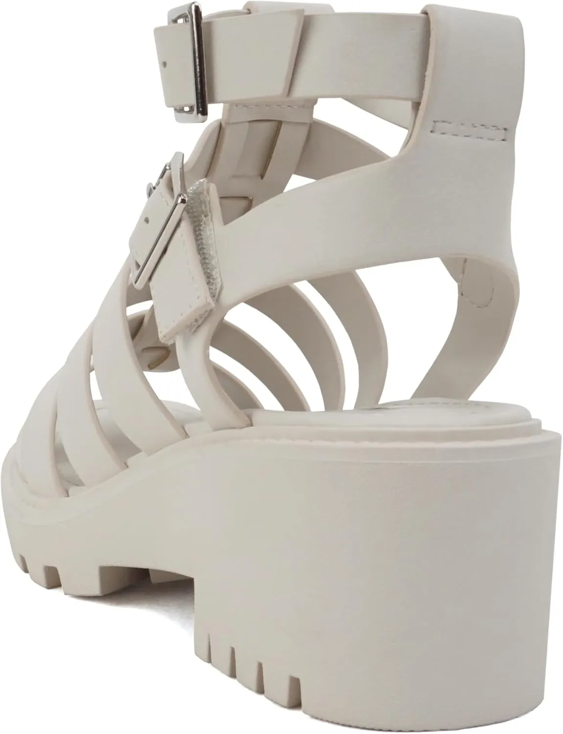 Soda “Rebirth” ~ Women Open Toe Fisherman Multi Strap Buckle Lug Sole Low Block Heeled Sandals