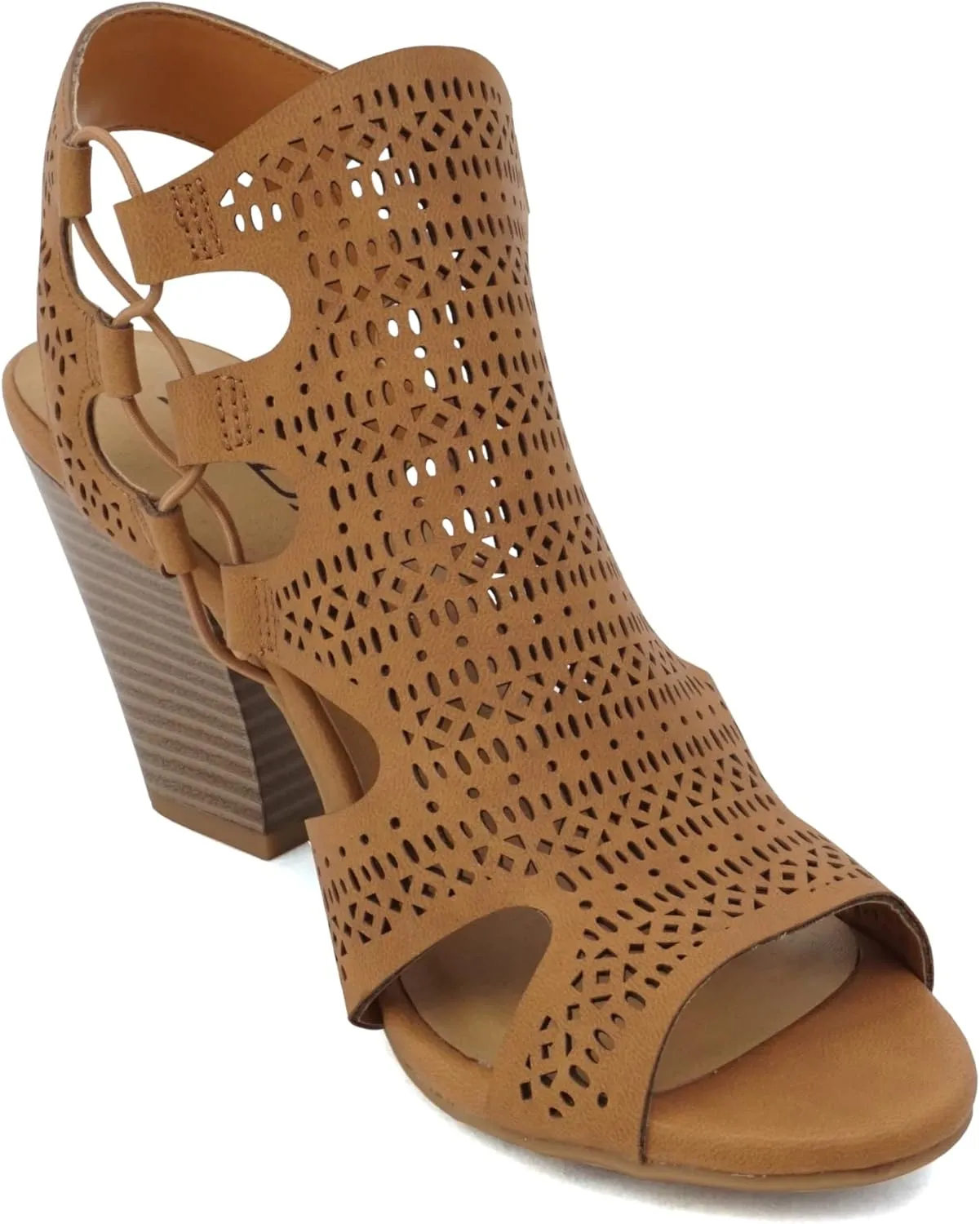 Soda Zuka ~ Women Open Toe Laser Cut High Heel Sandal with Adjustable Ankle Strap