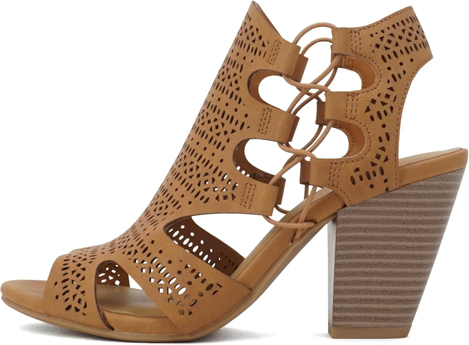Soda Zuka ~ Women Open Toe Laser Cut High Heel Sandal with Adjustable Ankle Strap