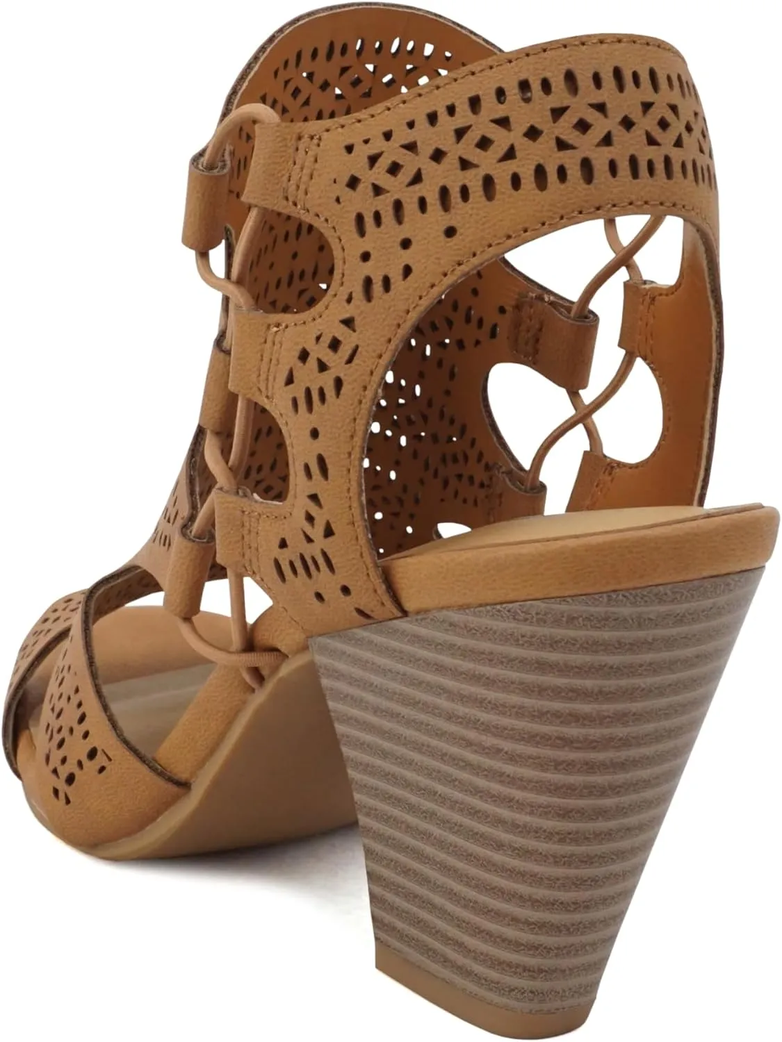 Soda Zuka ~ Women Open Toe Laser Cut High Heel Sandal with Adjustable Ankle Strap