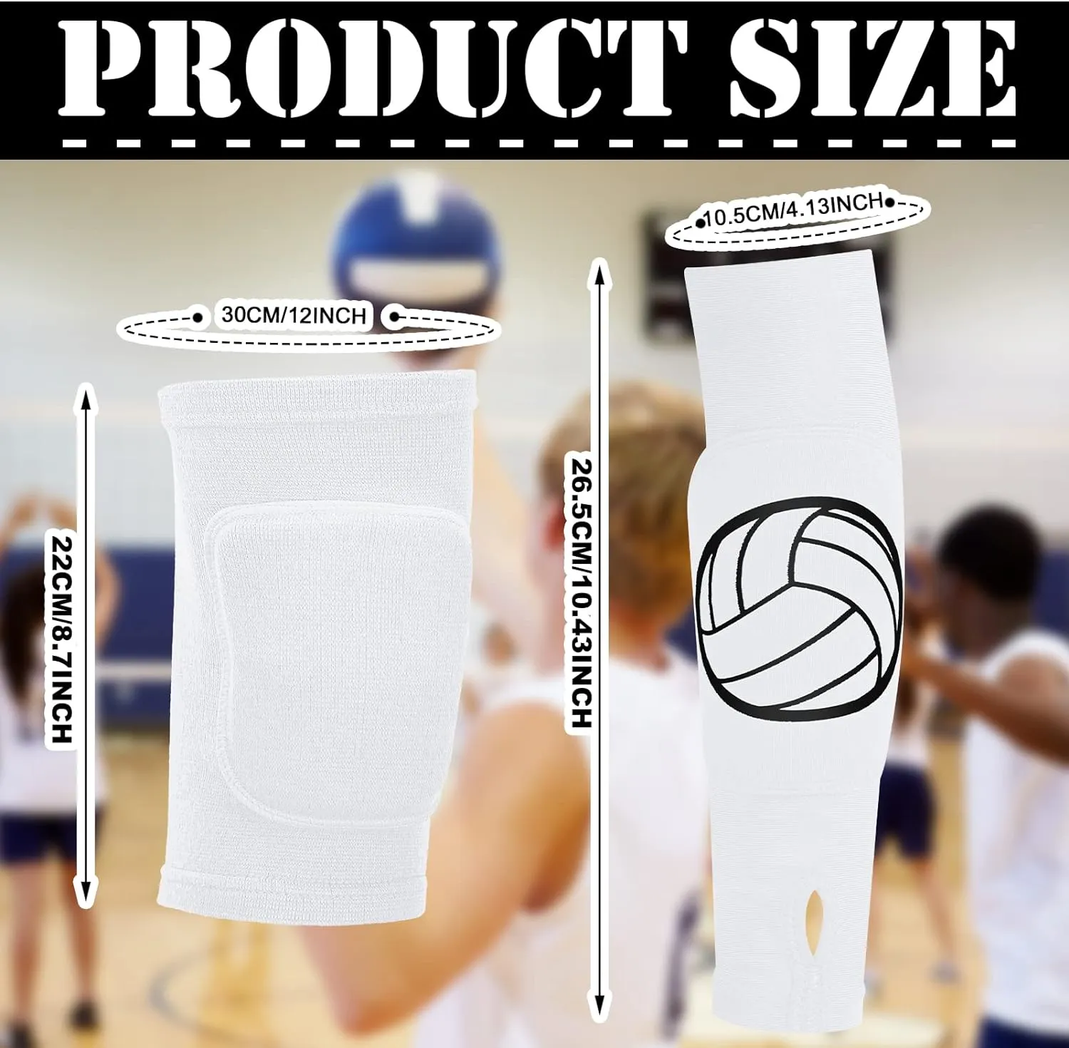 Sosation 2 Set Volleyball Knee Pads and Volleyball Arm Sleeves with Protection Pad Compression Forearm Wrist Guard with Thumb Hole Soft Breathable for Hitting Passing