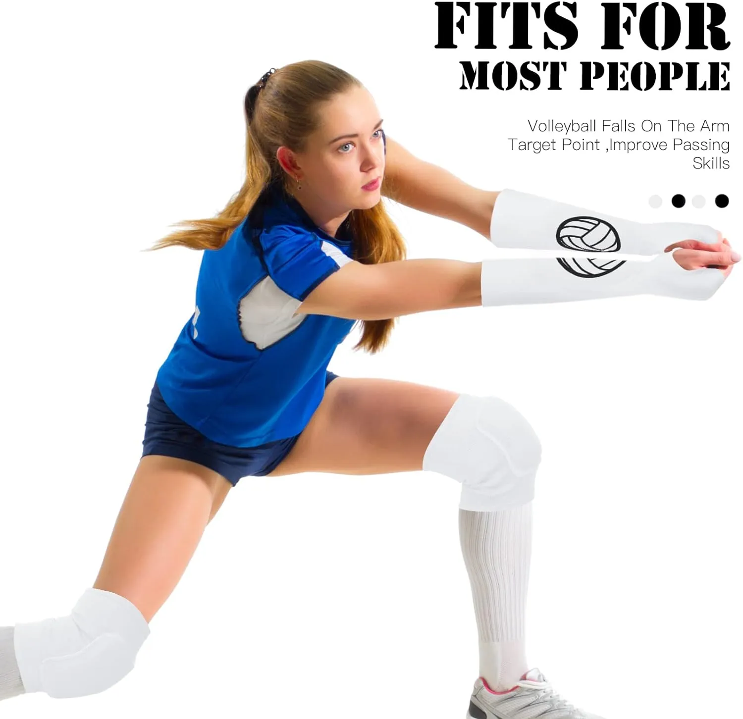 Sosation 2 Set Volleyball Knee Pads and Volleyball Arm Sleeves with Protection Pad Compression Forearm Wrist Guard with Thumb Hole Soft Breathable for Hitting Passing