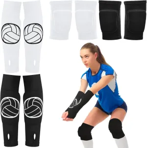 Sosation 2 Set Volleyball Knee Pads and Volleyball Arm Sleeves with Protection Pad Compression Forearm Wrist Guard with Thumb Hole Soft Breathable for Hitting Passing