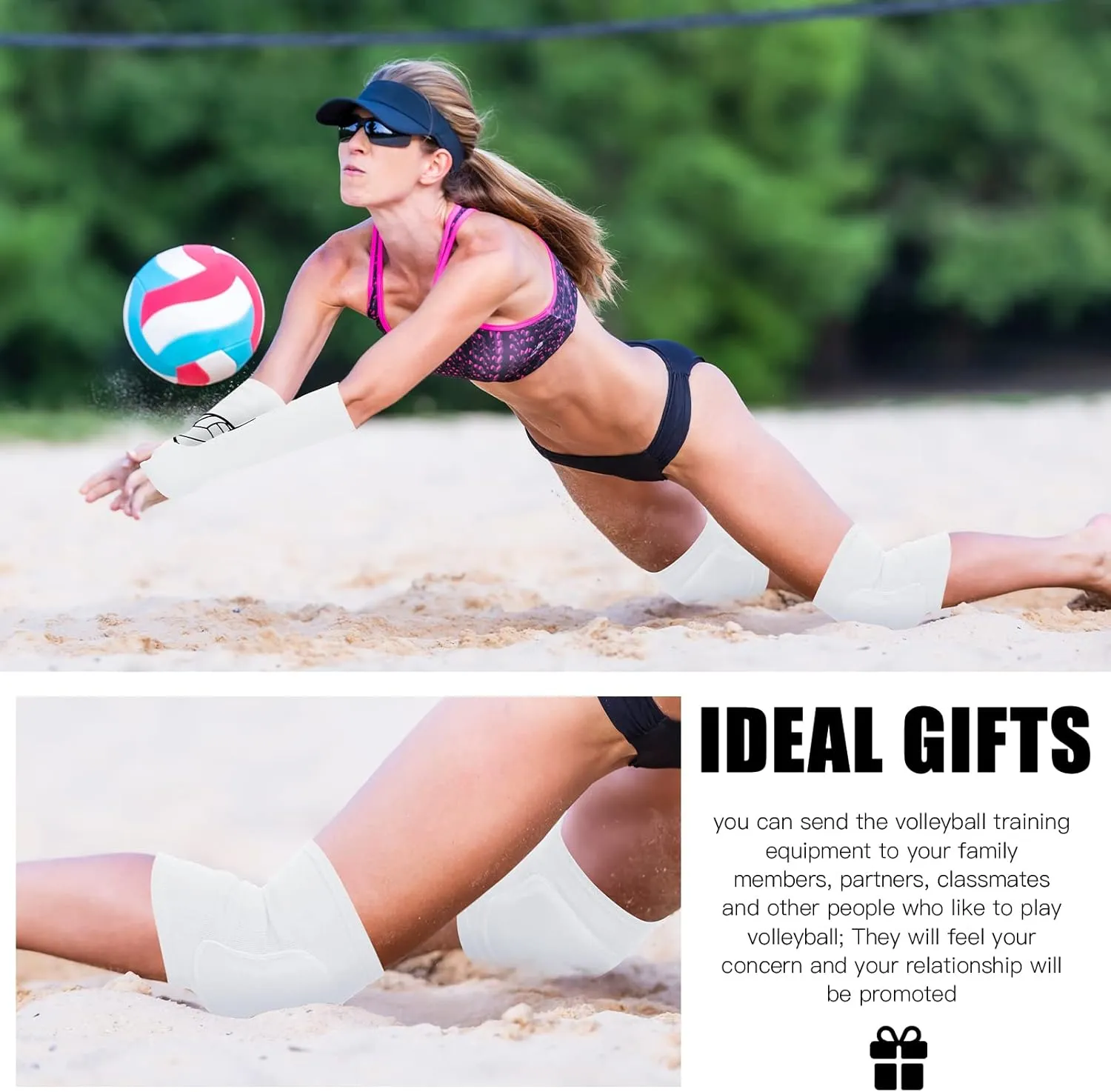 Sosation 2 Set Volleyball Knee Pads and Volleyball Arm Sleeves with Protection Pad Compression Forearm Wrist Guard with Thumb Hole Soft Breathable for Hitting Passing