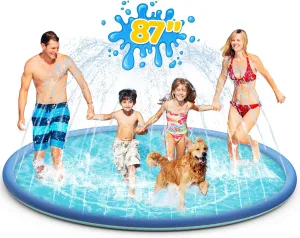 Splash Pad for Kids and Dogs, 87" Extra Large Sprinkler Outdoor Water Toys for Toddlers 1-3 and Kids Ages 4-8, Non Slip Big Dog Summer Play Pool for Backyard, Outside Splash Mat for Girl Boy (Blue)