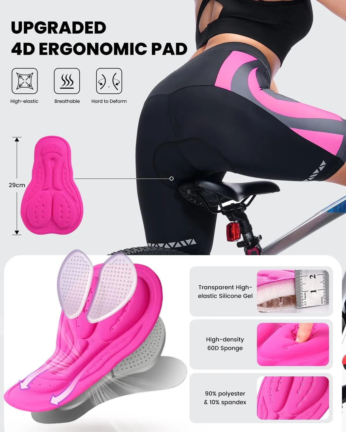 Sportneer Women Padded Bike Shorts - Bicycle Cycling Shorts for Womens Biking 4D Gel Padding for Mountain Bike and Road Bike