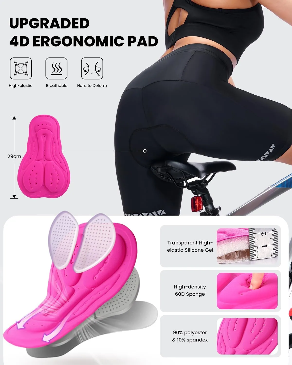 Sportneer Women Padded Bike Shorts - Bicycle Cycling Shorts for Womens Biking 4D Gel Padding for Mountain Bike and Road Bike