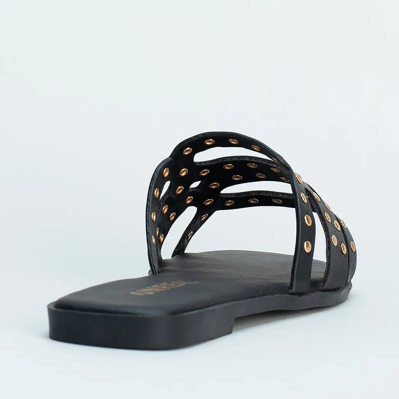 Studded Flat Mule Sandal  _ 160037