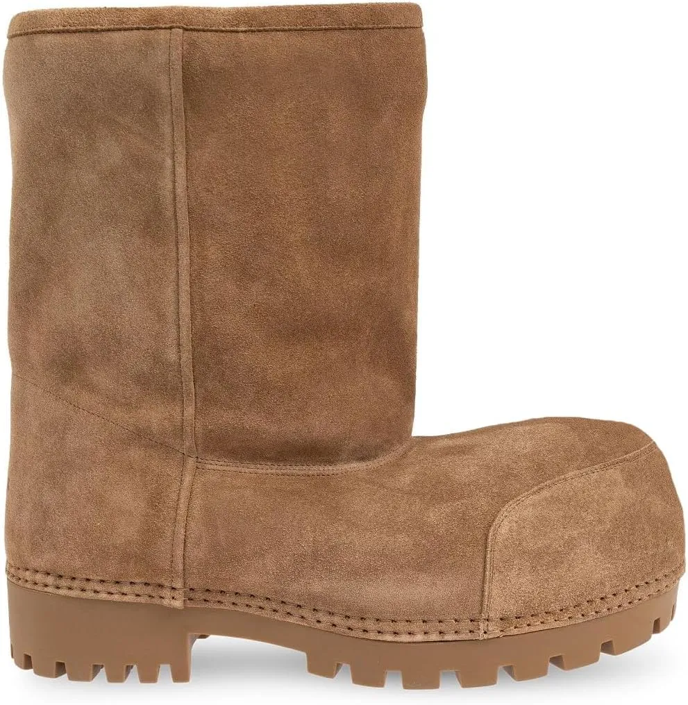 Suede Leather Platform Snow Boots For Women Fur Hippy Mid Calf Winter Boots Slip On Round Toe Comfort Warm Trending Knee High Boots