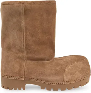 Suede Leather Platform Snow Boots For Women Fur Hippy Mid Calf Winter Boots Slip On Round Toe Comfort Warm Trending Knee High Boots
