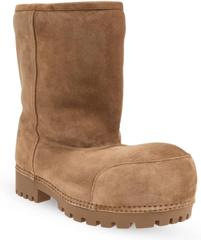 Suede Leather Platform Snow Boots For Women Fur Hippy Mid Calf Winter Boots Slip On Round Toe Comfort Warm Trending Knee High Boots