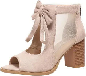 Summer Sandals for Women 2025 Ankle Strap Chunky High Heel Sandals Fashion Bow Fish Mouth Open Toe Sandal Breathable Backless Slingback Dress Shoes Comfortable Dress Booties