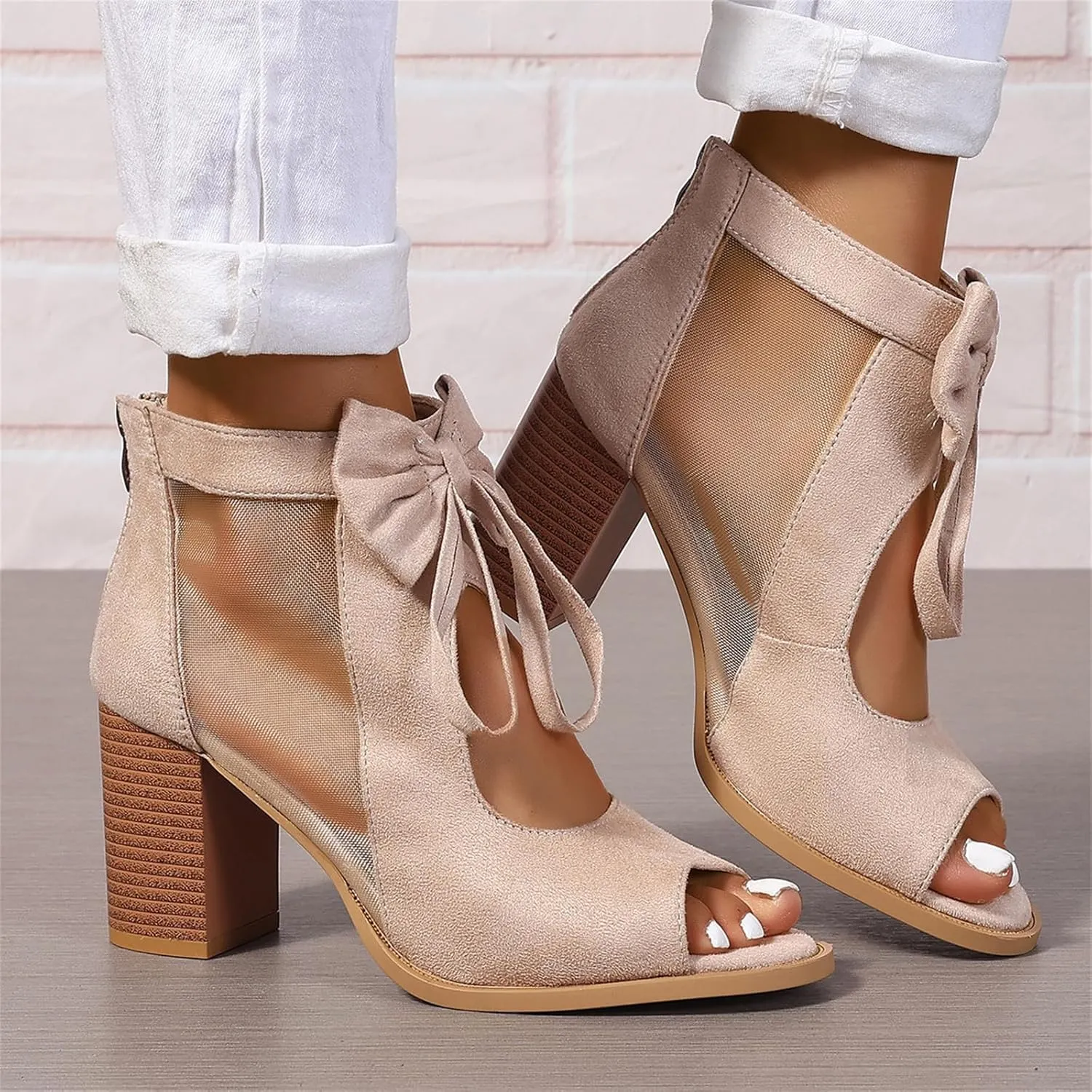 Summer Sandals for Women 2025 Ankle Strap Chunky High Heel Sandals Fashion Bow Fish Mouth Open Toe Sandal Breathable Backless Slingback Dress Shoes Comfortable Dress Booties