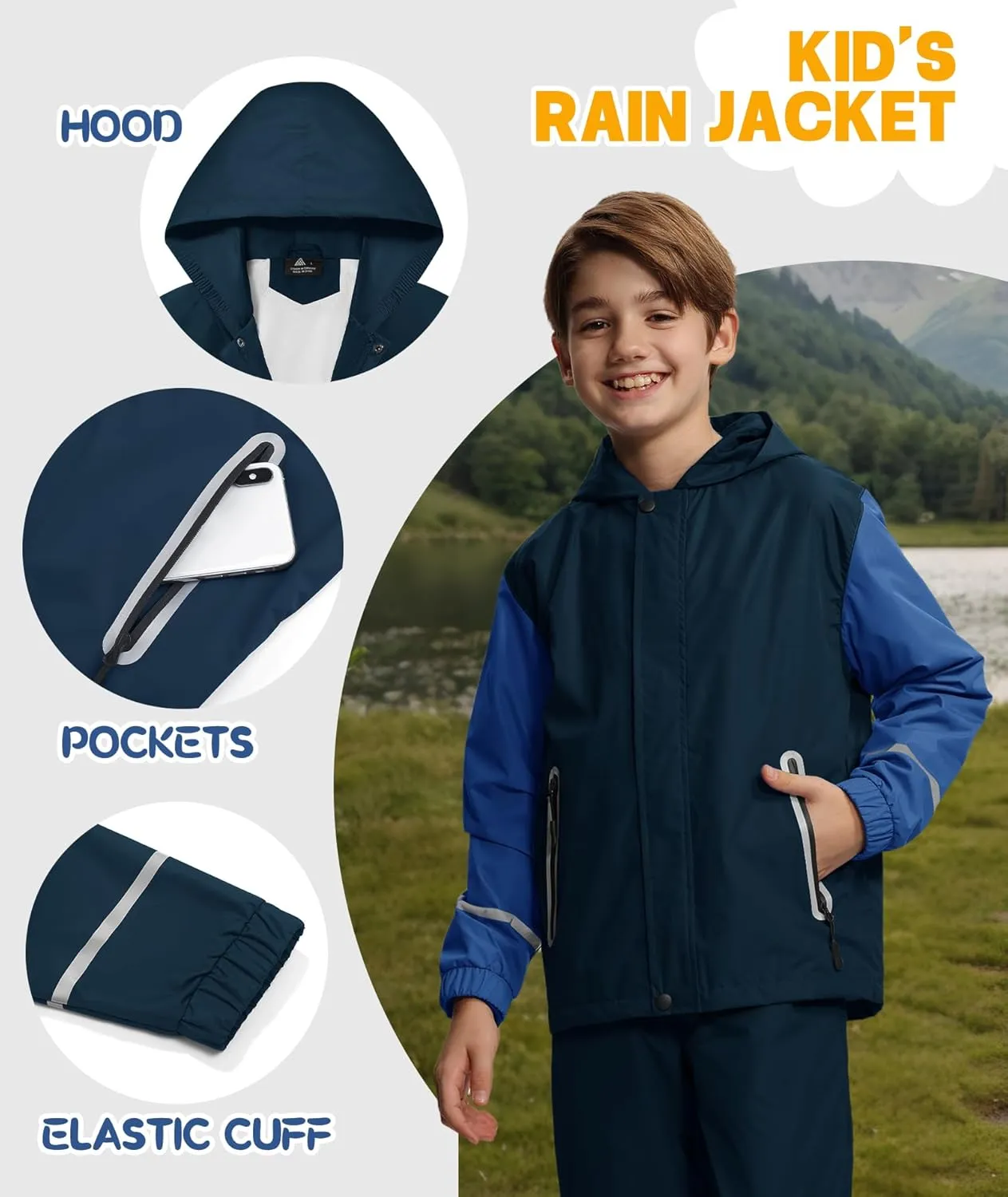SWISSWELL Kids Rain Suit Boys Youth Waterproof Rain Gear Breathable Reflective Raincoat and Pants