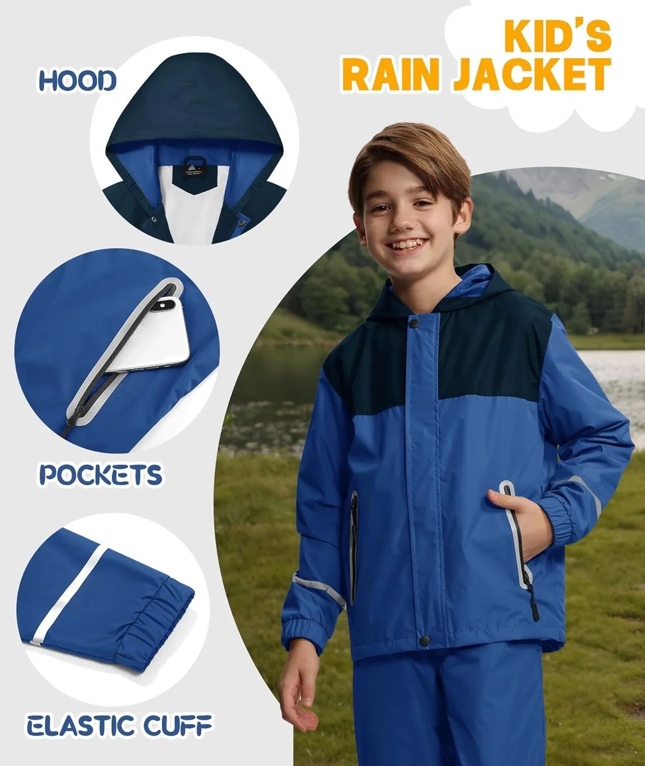 SWISSWELL Kids Rain Suit Boys Youth Waterproof Rain Gear Breathable Reflective Raincoat and Pants