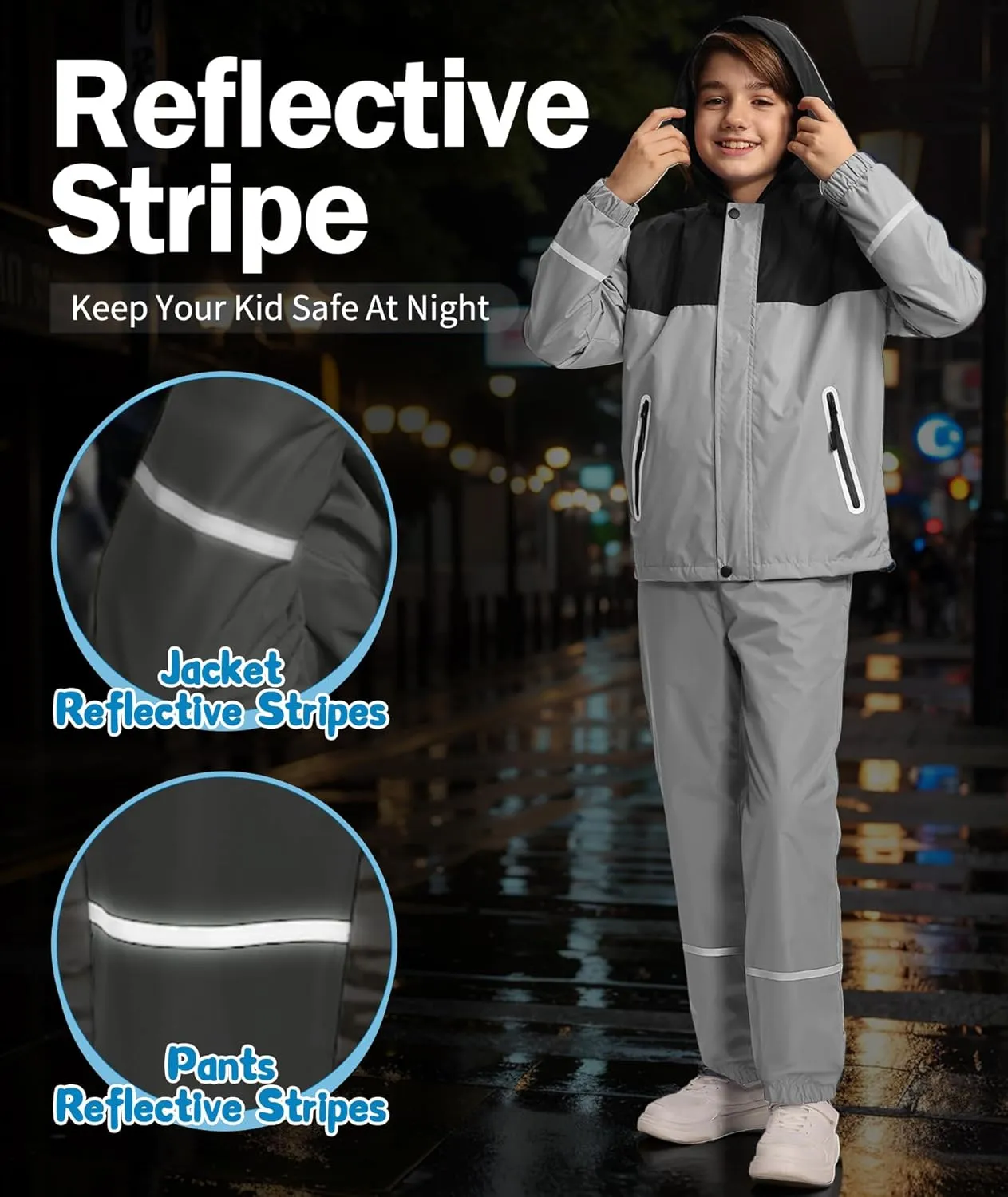 SWISSWELL Kids Rain Suit Boys Youth Waterproof Rain Gear Breathable Reflective Raincoat and Pants