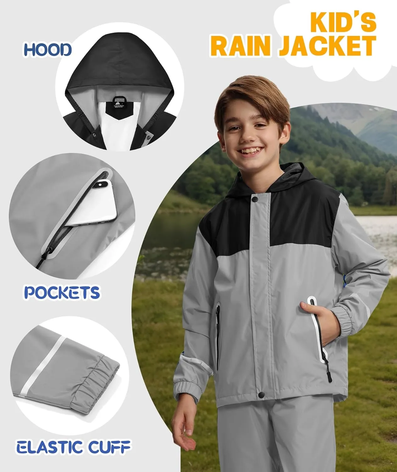 SWISSWELL Kids Rain Suit Boys Youth Waterproof Rain Gear Breathable Reflective Raincoat and Pants
