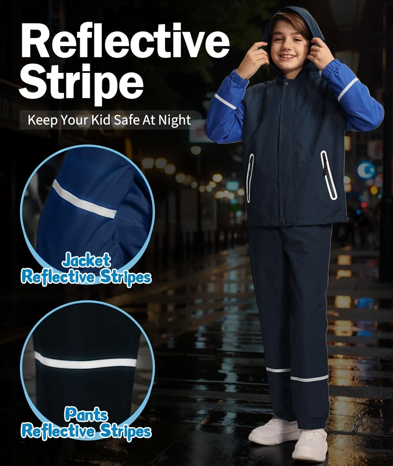 SWISSWELL Kids Rain Suit Boys Youth Waterproof Rain Gear Breathable Reflective Raincoat and Pants