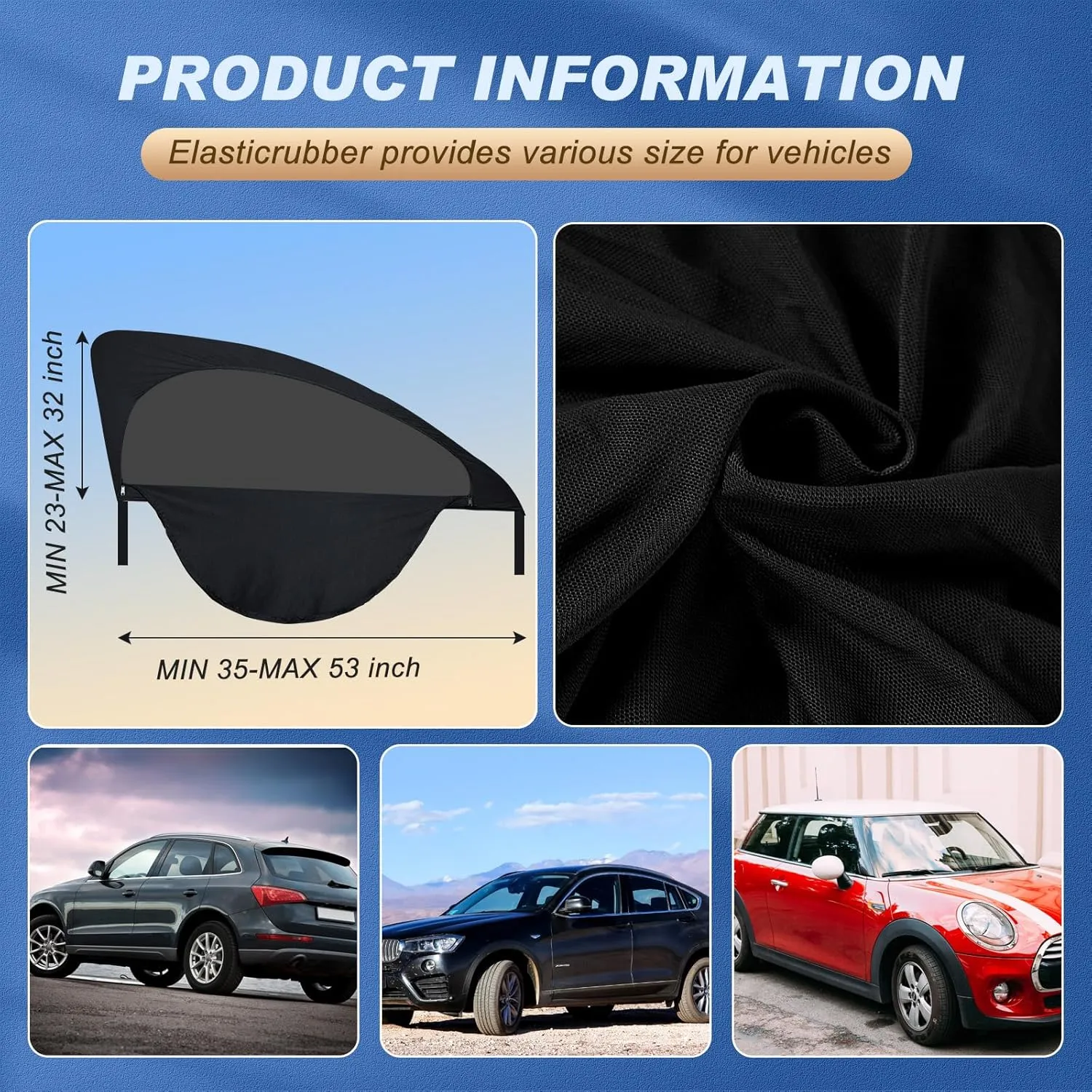 Tallew 4 Pcs Car Window Screen Breathable Car Side Windows Sun Cover Window Shades Mesh Front Rear Universal Side Automotive Cover for Sun Protection Camping Privacy Blackout(23-32 in, 35-53 in)