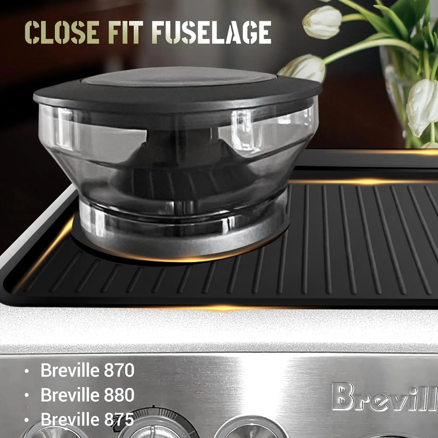 Tamping Mat for Breville 870/880, Espresso Tamper Mat, Food Grade Silicone Non-Slip, 11in x 9.25in, Waterproof Heat Resistant, Espresso Tamping Station for Espresso Machine Barista Accessories (Black)