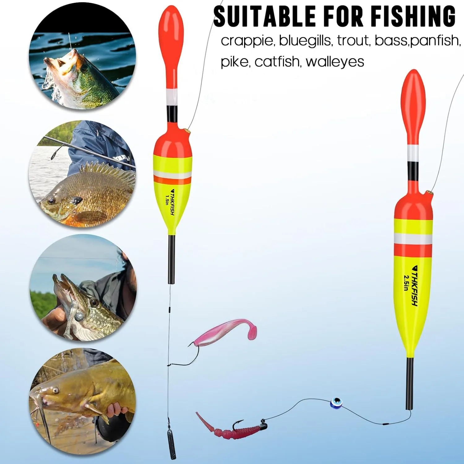 THKFISH Fishing Bobbers Fishing Floats and Bobbers Slip Bobbers for Fishing Balsa Floats Crappie Fishing Bobbers 1/6oz(3.47"X0.47"X6.73") 3/8oz(3.84"X0.6"X 7.2") 1/2oz(4.13"X0.75"X7.87")