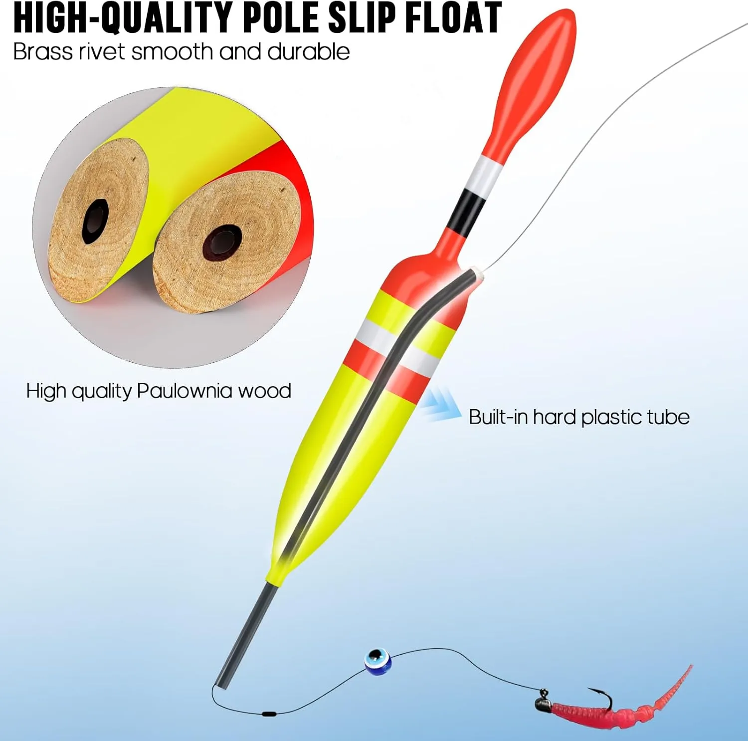 THKFISH Fishing Bobbers Fishing Floats and Bobbers Slip Bobbers for Fishing Balsa Floats Crappie Fishing Bobbers 1/6oz(3.47"X0.47"X6.73") 3/8oz(3.84"X0.6"X 7.2") 1/2oz(4.13"X0.75"X7.87")