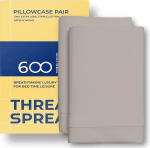 THREAD SPREAD 100% Egyptian Cotton Pillow Cases King - 600 Thread Count Pillow Cases King Size Set of 2, Soft Cooling & Breathable Extra Long Staple Sateen Weave Cotton Pillow Covers for Bed - Taupe