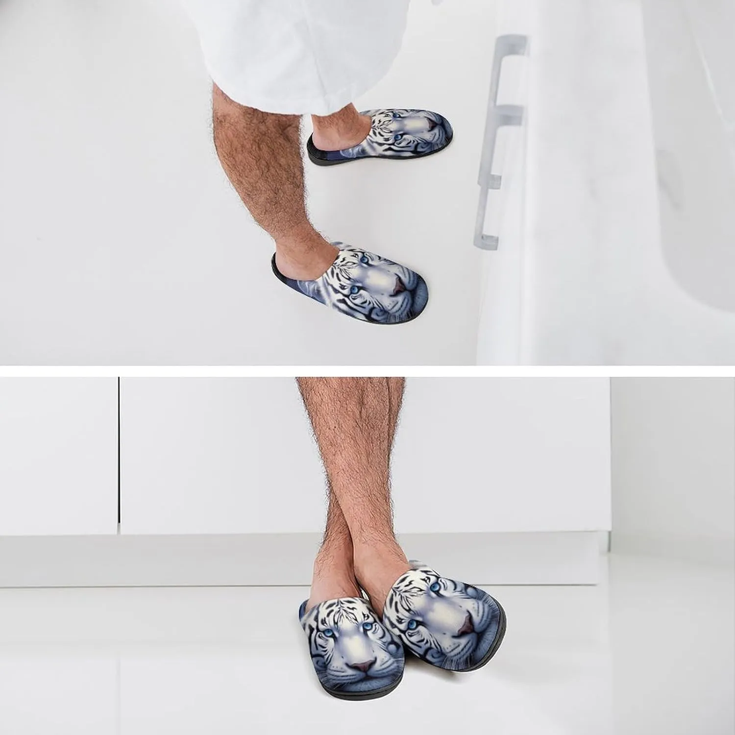 Tiger in Moonlight Men's Cotton Slippers Memory Foam House Shoes Non Slip Soles Winter Slippers