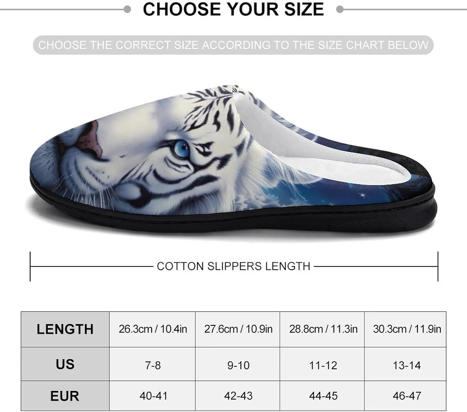 Tiger in Moonlight Men's Cotton Slippers Memory Foam House Shoes Non Slip Soles Winter Slippers