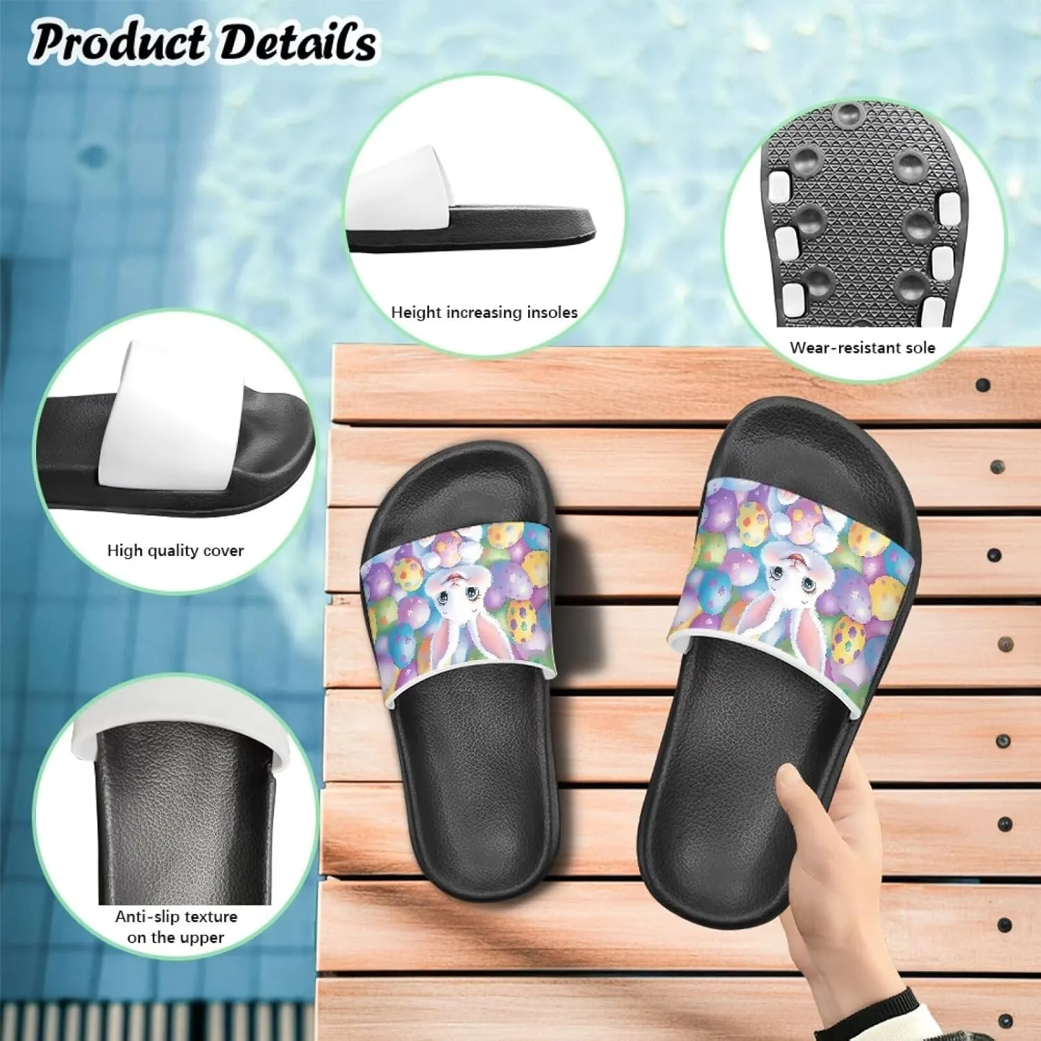 Toddler Beach Slides Open Toe Slide Sandals Soft Molded EVA Footbed Slippers Arch Support Slip On Footwear